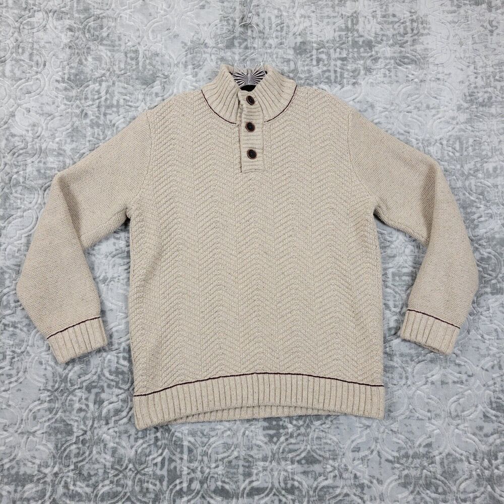 Mantaray Finest Goods Sweater Mens Medium Tan Chunky Knit Merino Wool Blend Mock
